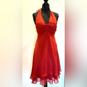 vintage 100% Silk halter red rust midi